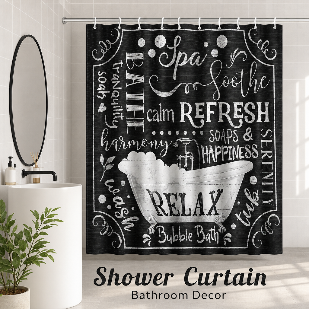 Interior Design Quotes - Chalkboard Style Shower Curtain Relax Refresh