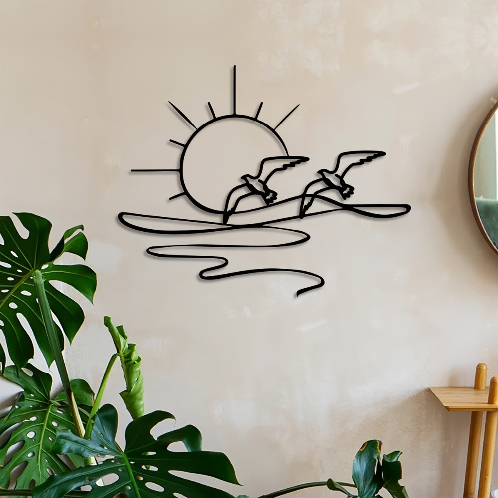 Interior Design Of House - Sunrise Seagull Iron Metal Wall Art