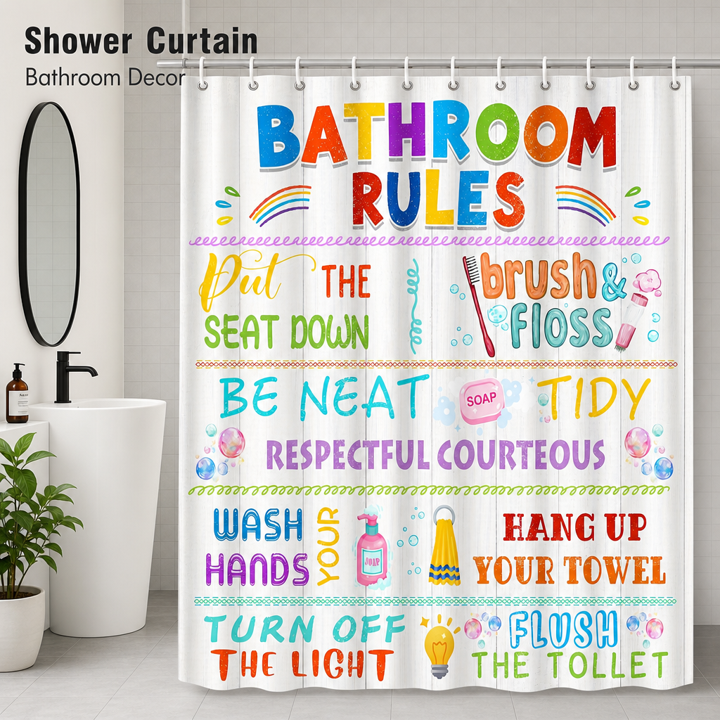 Interior Design Quotes - Bathroom Rules Shower Curtain Funny Colorful