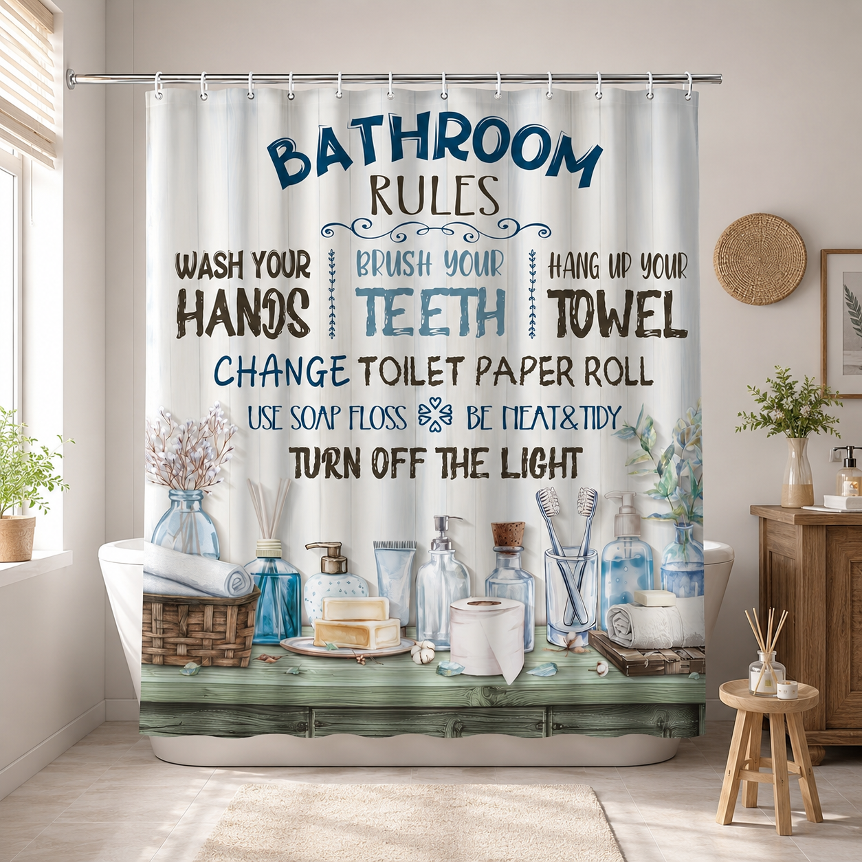 Bathroom Rules Shower Curtain  – Interior Design Quotes Bewertung und Preis