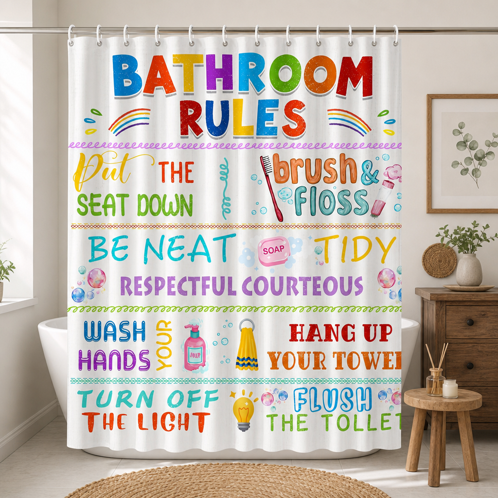 Bathroom Rules Shower Curtain  – Interior Design Quotes Bewertung und Preis